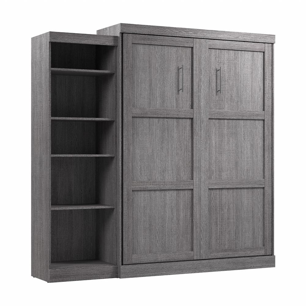 Bestar Pur Queen Murphy Bed with Shelving Unit (90W) in Bark Grey. Picture 1