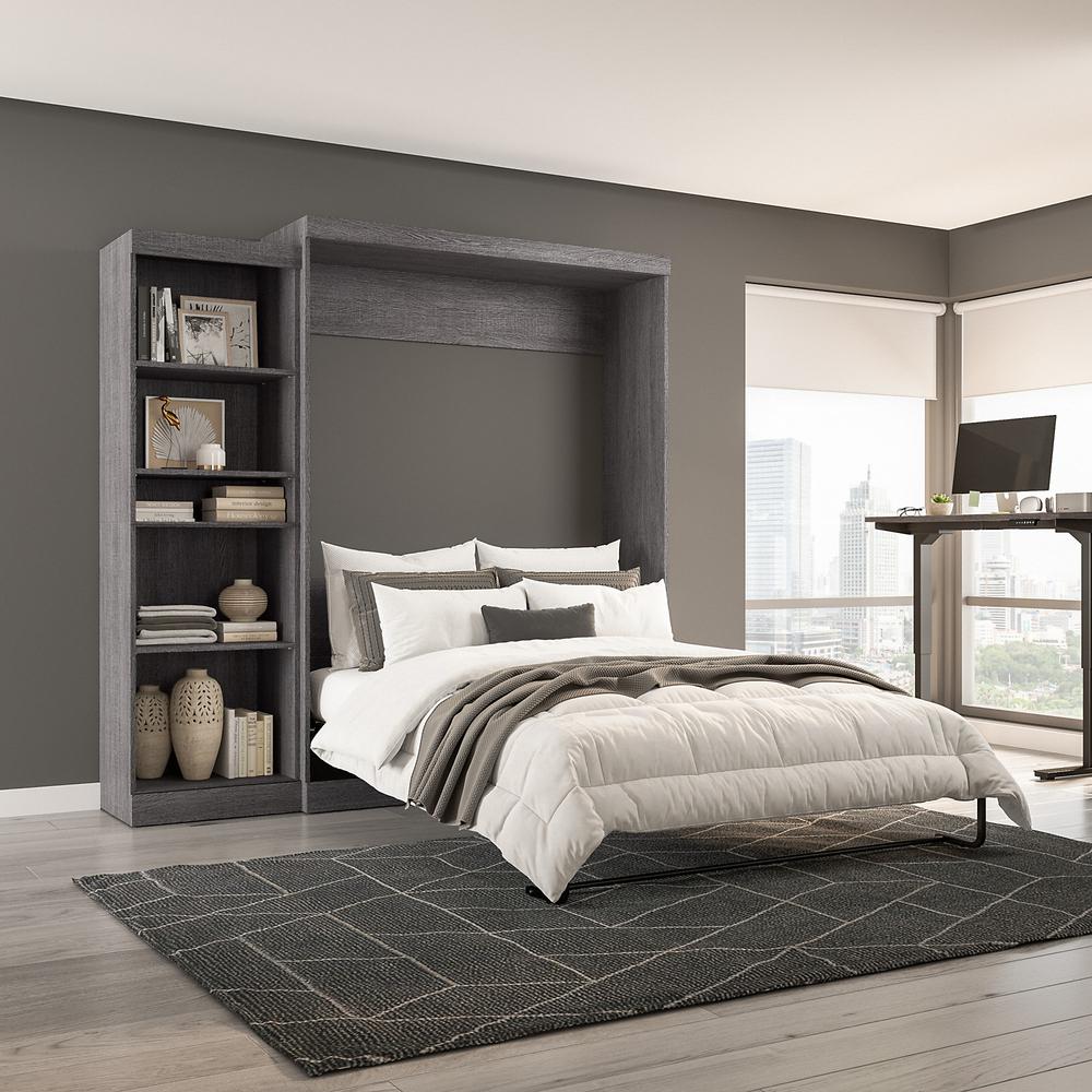 Bestar Pur Queen Murphy Bed with Shelving Unit (90W) in Bark Grey. Picture 6