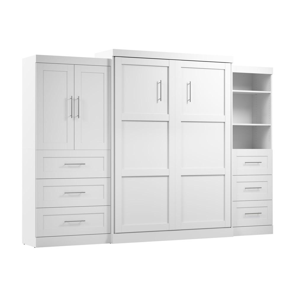 Bestar Pur Queen Murphy Bed with Open and Concealed Storage (126W) in White. Picture 1