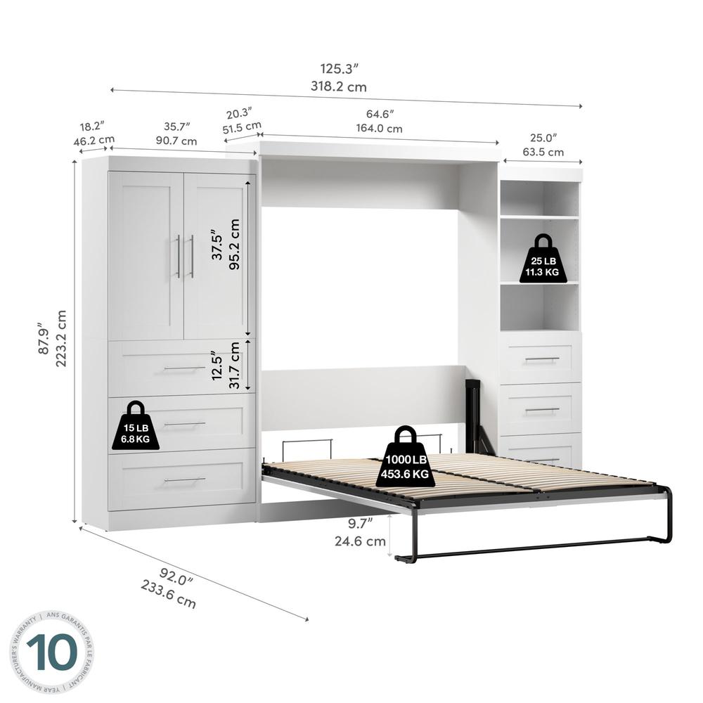 Bestar Pur Queen Murphy Bed with Open and Concealed Storage (126W) in White. Picture 7