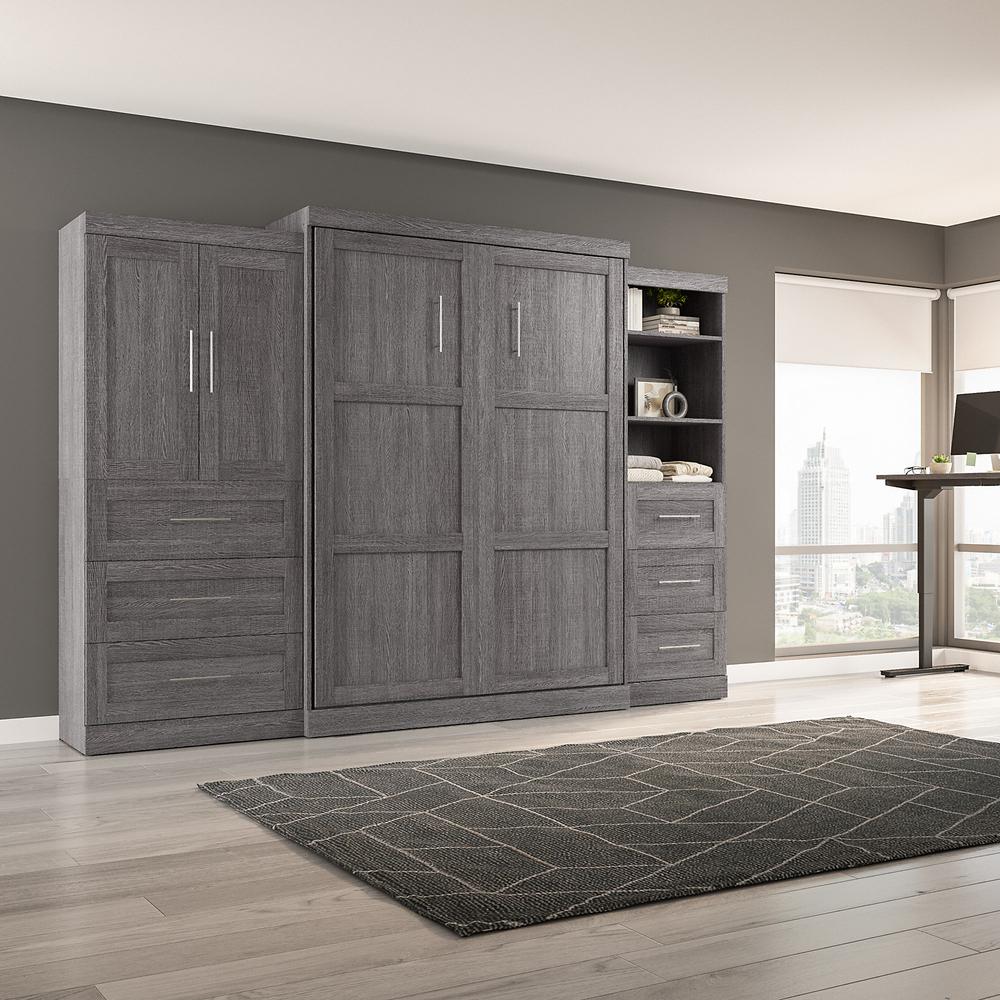 Bestar Pur Queen Murphy Bed with Open and Concealed Storage (126W) in Bark Grey. Picture 7