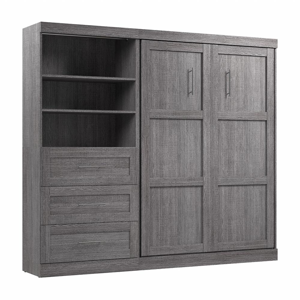 Bestar Pur Full Murphy Bed and Shelving Unit with Drawers (95W) in Bark Grey. Picture 1
