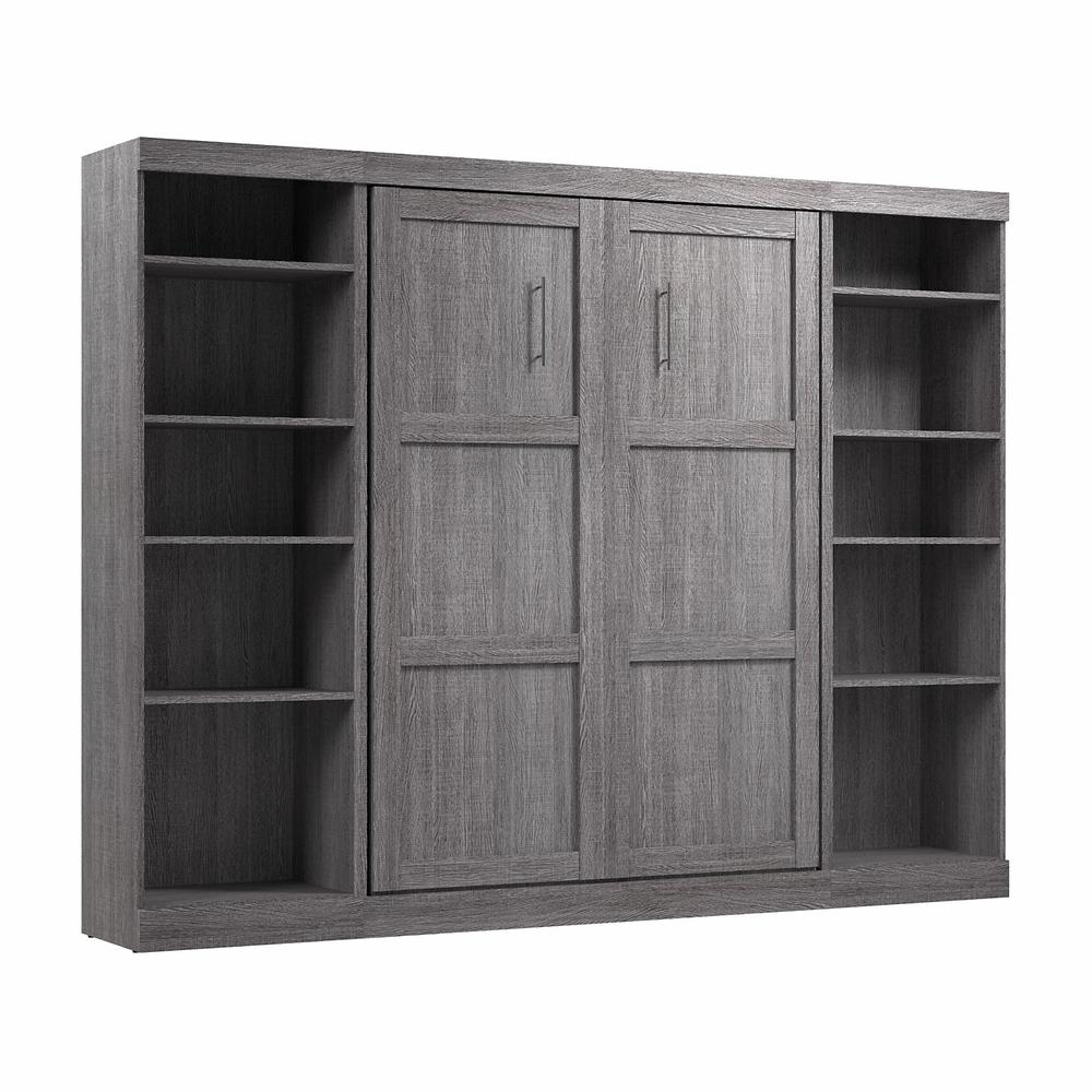 Bestar Pur Full Murphy Bed with 2 Shelving Units (109W) in Bark Grey. Picture 1