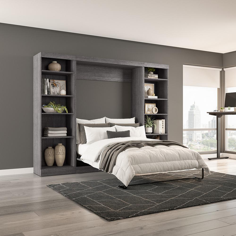 Bestar Pur Full Murphy Bed with 2 Shelving Units (109W) in Bark Grey. Picture 3