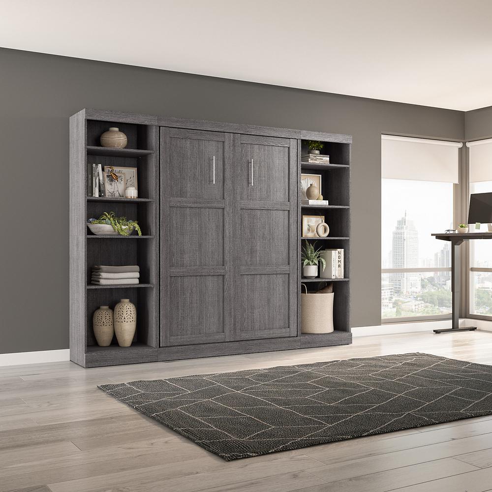 Bestar Pur Full Murphy Bed with 2 Shelving Units (109W) in Bark Grey. Picture 4