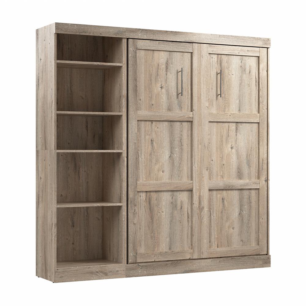 Pur Full Murphy Bed with Shelving Unit (84W) in rustic brown. Picture 1