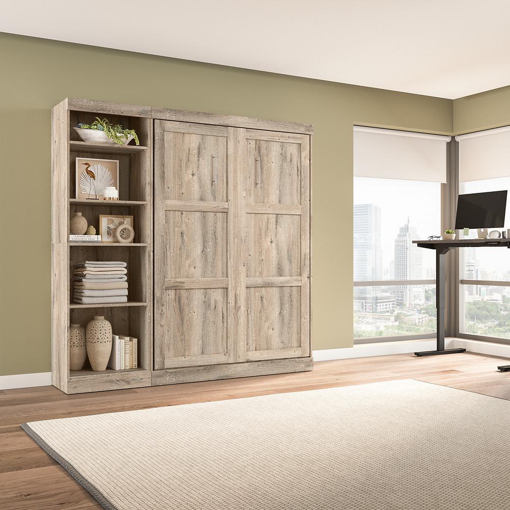 Pur Full Murphy Bed with Shelving Unit (84W) in rustic brown. Picture 6