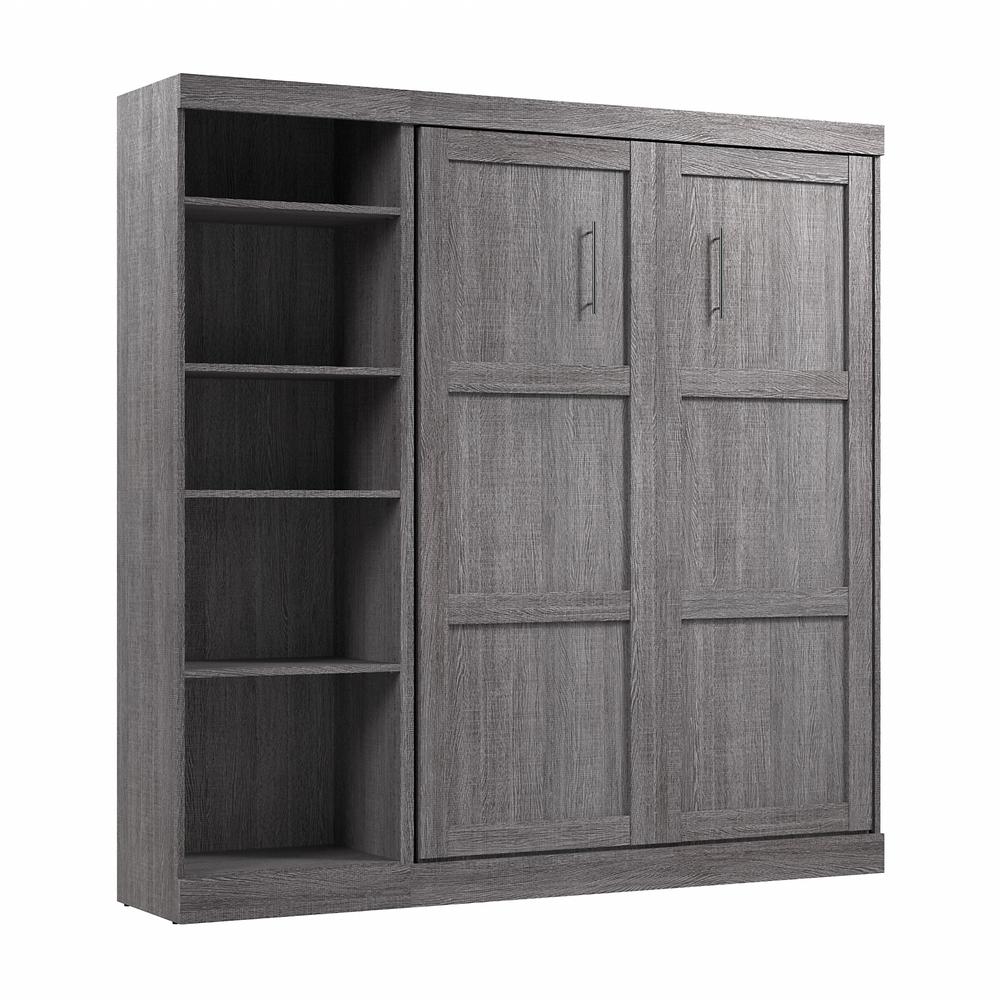 Bestar Pur Full Murphy Bed with Shelving Unit (84W) in Bark Grey. Picture 1
