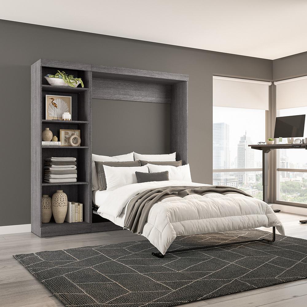 Bestar Pur Full Murphy Bed with Shelving Unit (84W) in Bark Grey. Picture 3