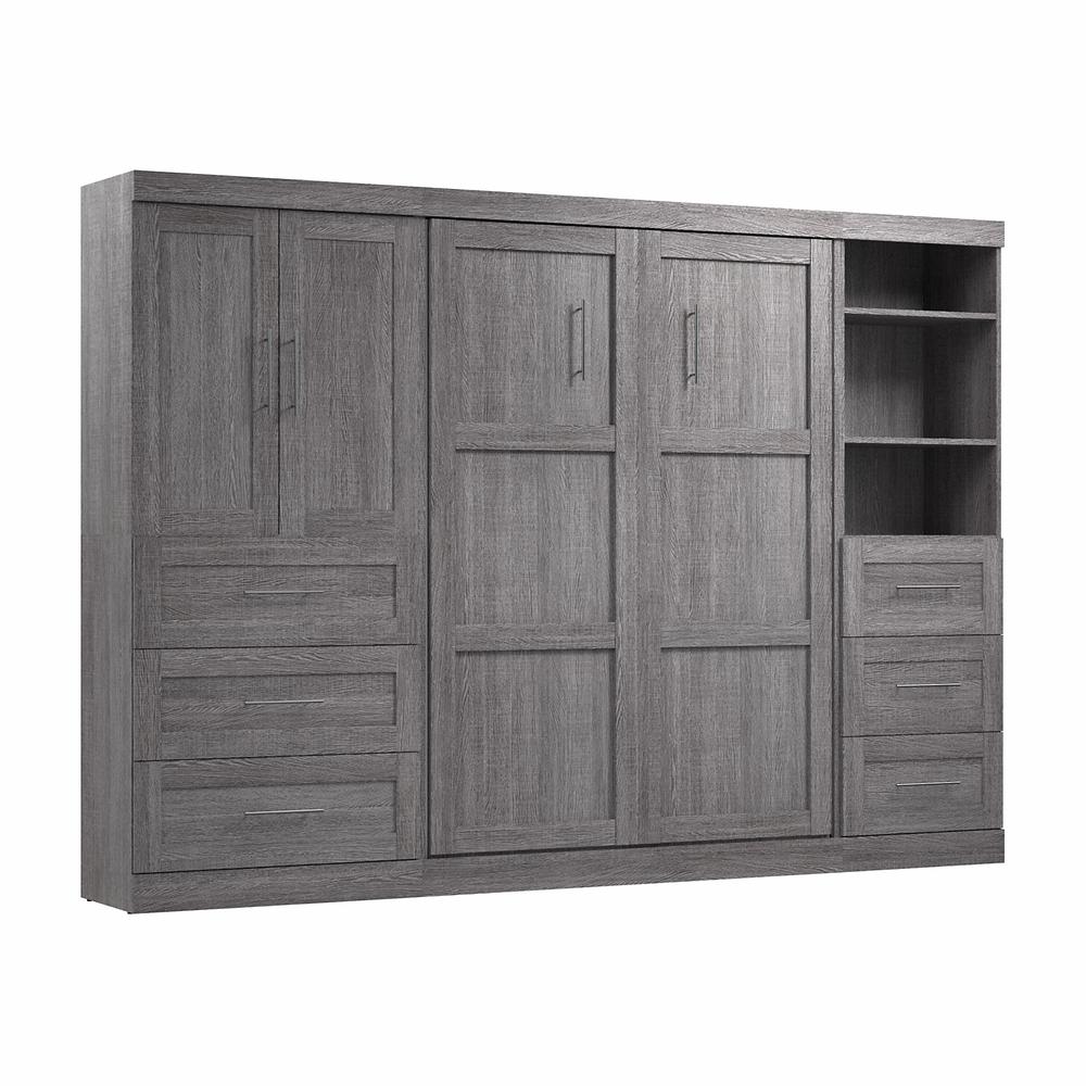 Bestar Pur Full Murphy Bed with Open and Concealed Storage (120W) in Bark Grey. Picture 1