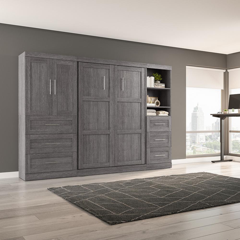 Bestar Pur Full Murphy Bed with Open and Concealed Storage (120W) in Bark Grey. Picture 6