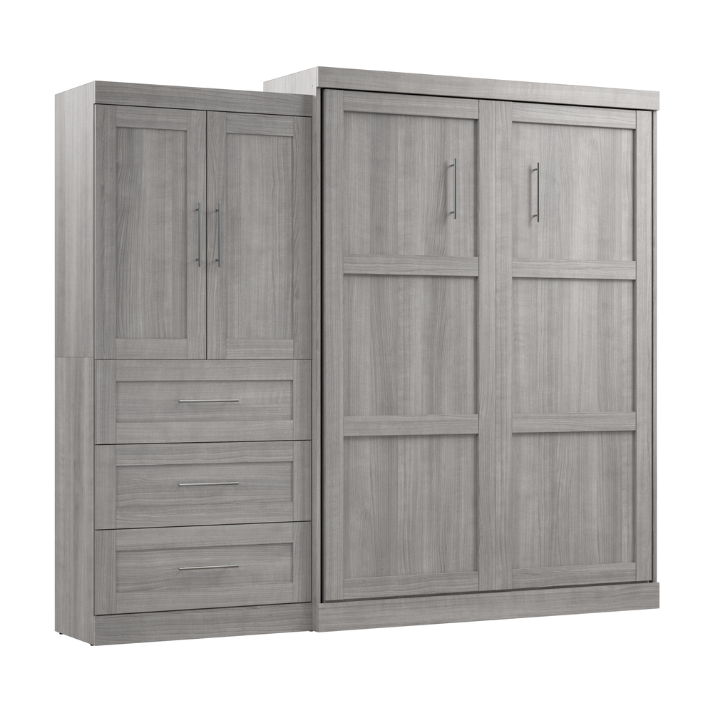 Pur Queen Murphy Bed and Storage Cabinet with Drawers (101W) in Platinum Gray. Picture 1