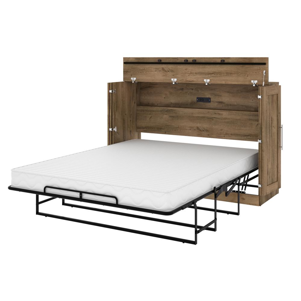 Pur by Bestar Queen Cabinet Bed with Mattress in Rustic Brown