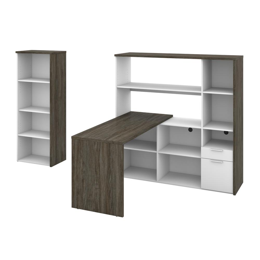 Gemma 2-Piece L-Shaped Desk and Bookcase - Walnut Grey & White. Picture 2