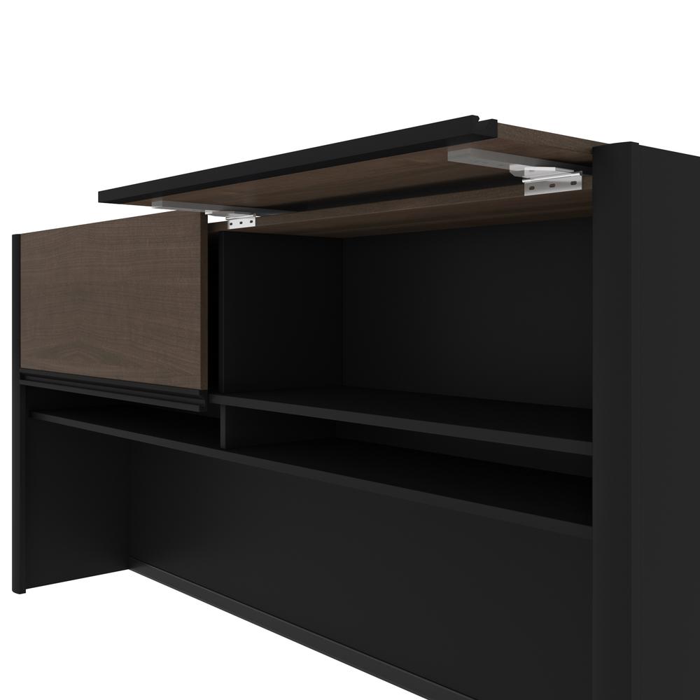 Connexion L-shaped workstation with hutch in Antigua & Black. Picture 9