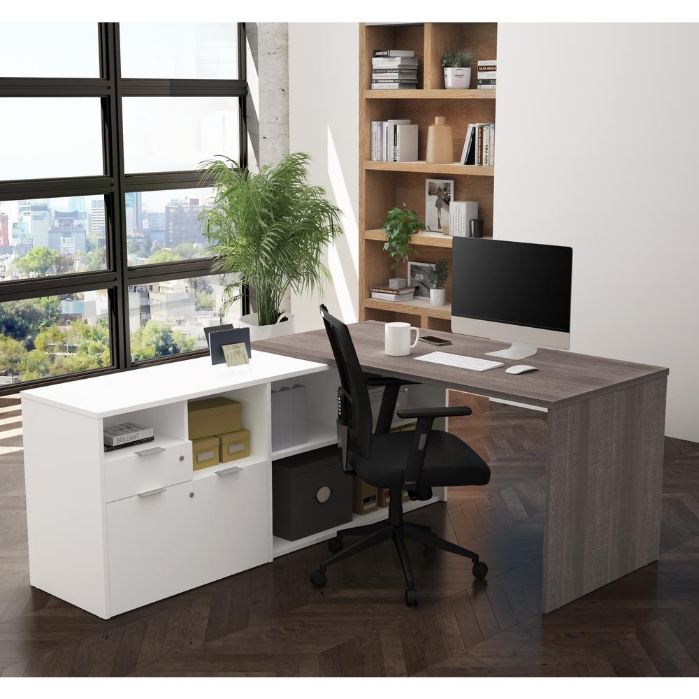 i3 Plus L-Desk with Two Drawers in Northern Bark Gray & White. Picture 3