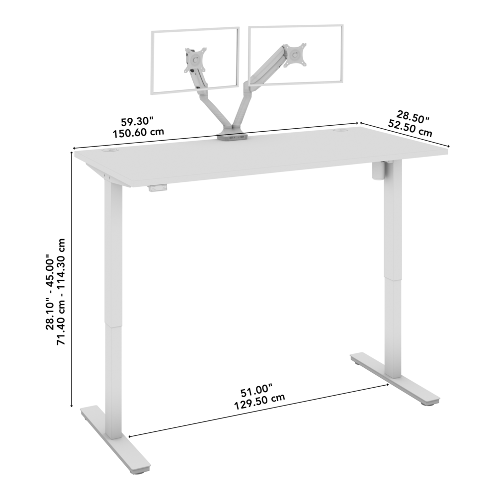 60W x 30D Standing Desk with Dual Monitor Arm in Black. Picture 4