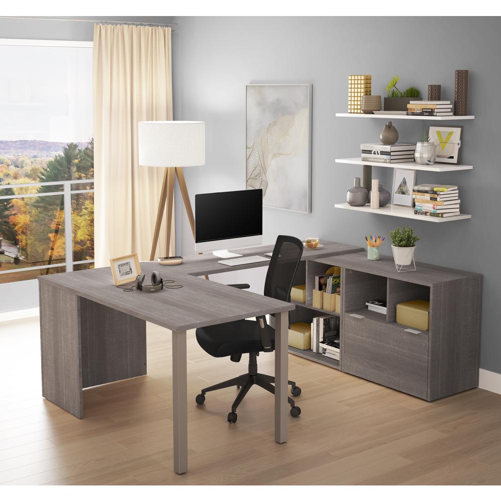 i3 Plus U-Desk with One File Drawer in Bark Gray. Picture 3