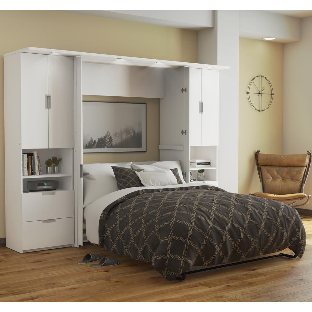 Full Murphy Bed with 2 Storage Cabinets (107W) in White. Picture 6