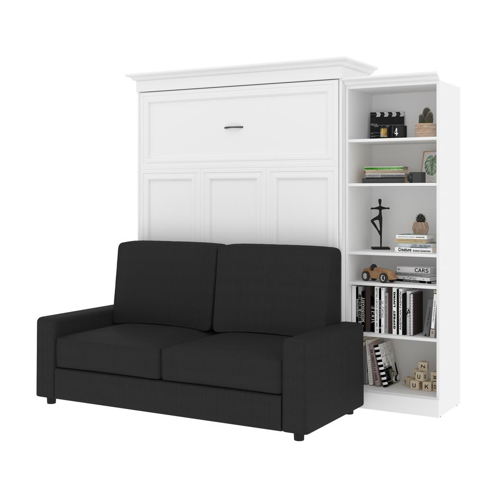 Versatile Queen Murphy Bed with Sofa and Closet Organizer (97W) in White. Picture 13
