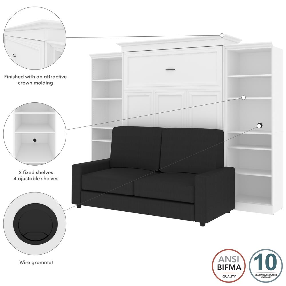 Versatile Queen Murphy Bed with Sofa and Closet Organizers (115W) in White. Picture 12