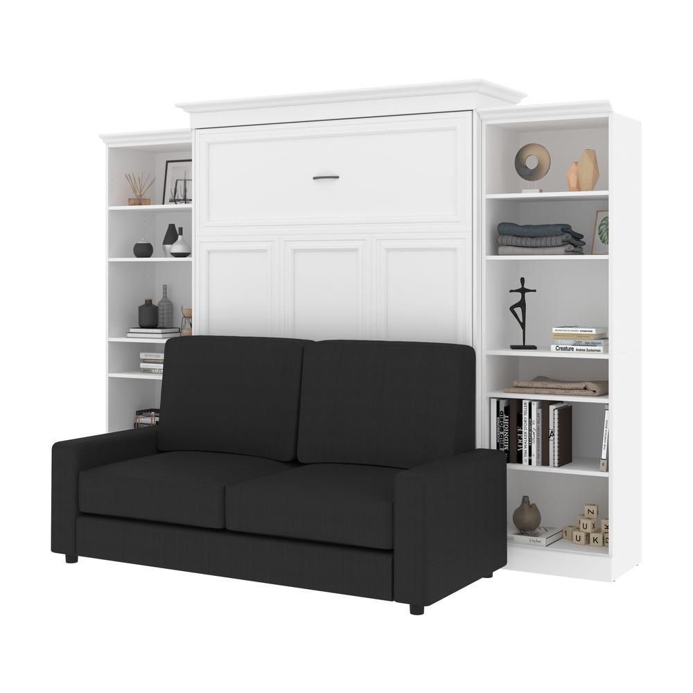 Versatile Queen Murphy Bed with Sofa and Closet Organizers (115W) in White. Picture 14