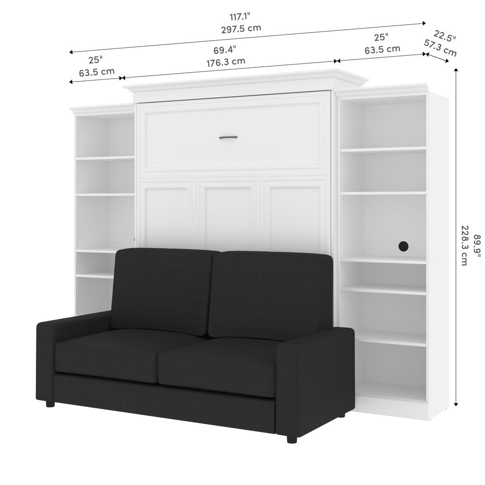 Versatile Queen Murphy Bed with Sofa and Closet Organizers (115W) in White. Picture 13