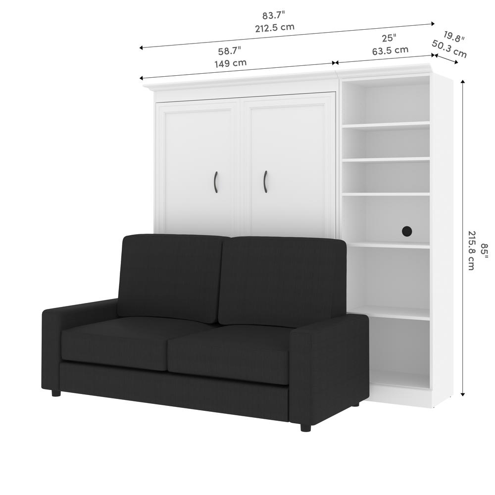Versatile Full Murphy Bed with Sofa and Closet Organizer (91W) in White. Picture 14