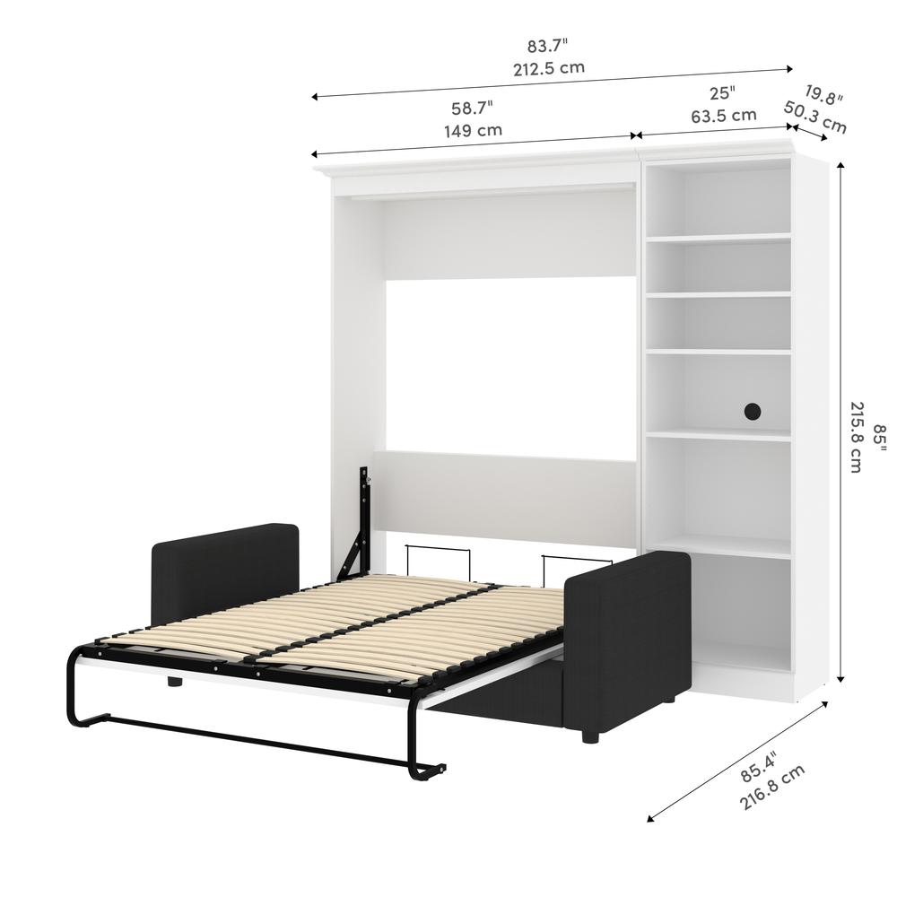 Versatile Full Murphy Bed with Sofa and Closet Organizer (91W) in White. Picture 15
