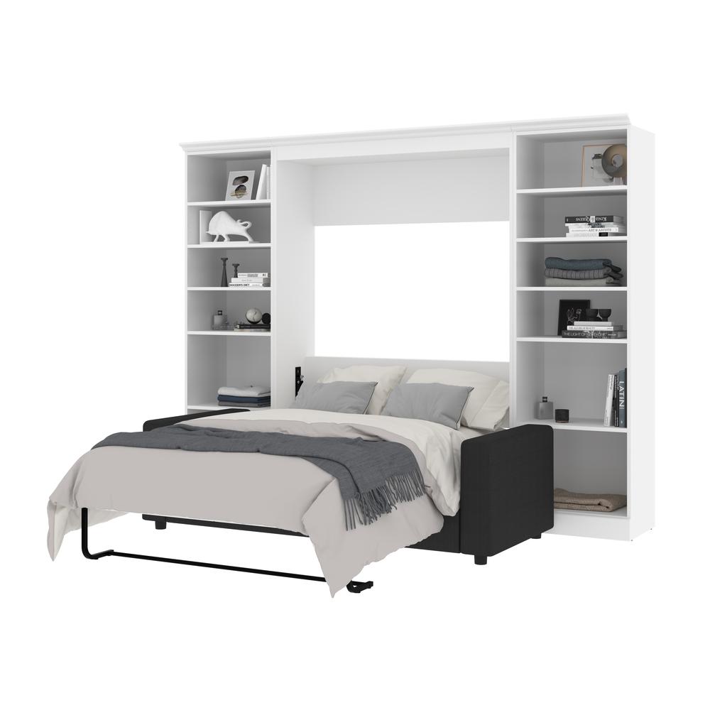 Versatile Full Murphy Bed with Sofa and Closet Organizers (109W) in White. Picture 9