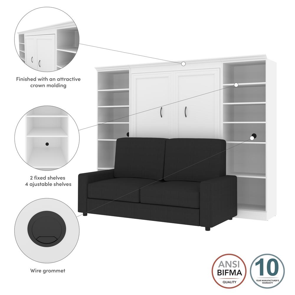 Versatile Full Murphy Bed with Sofa and Closet Organizers (109W) in White. Picture 11