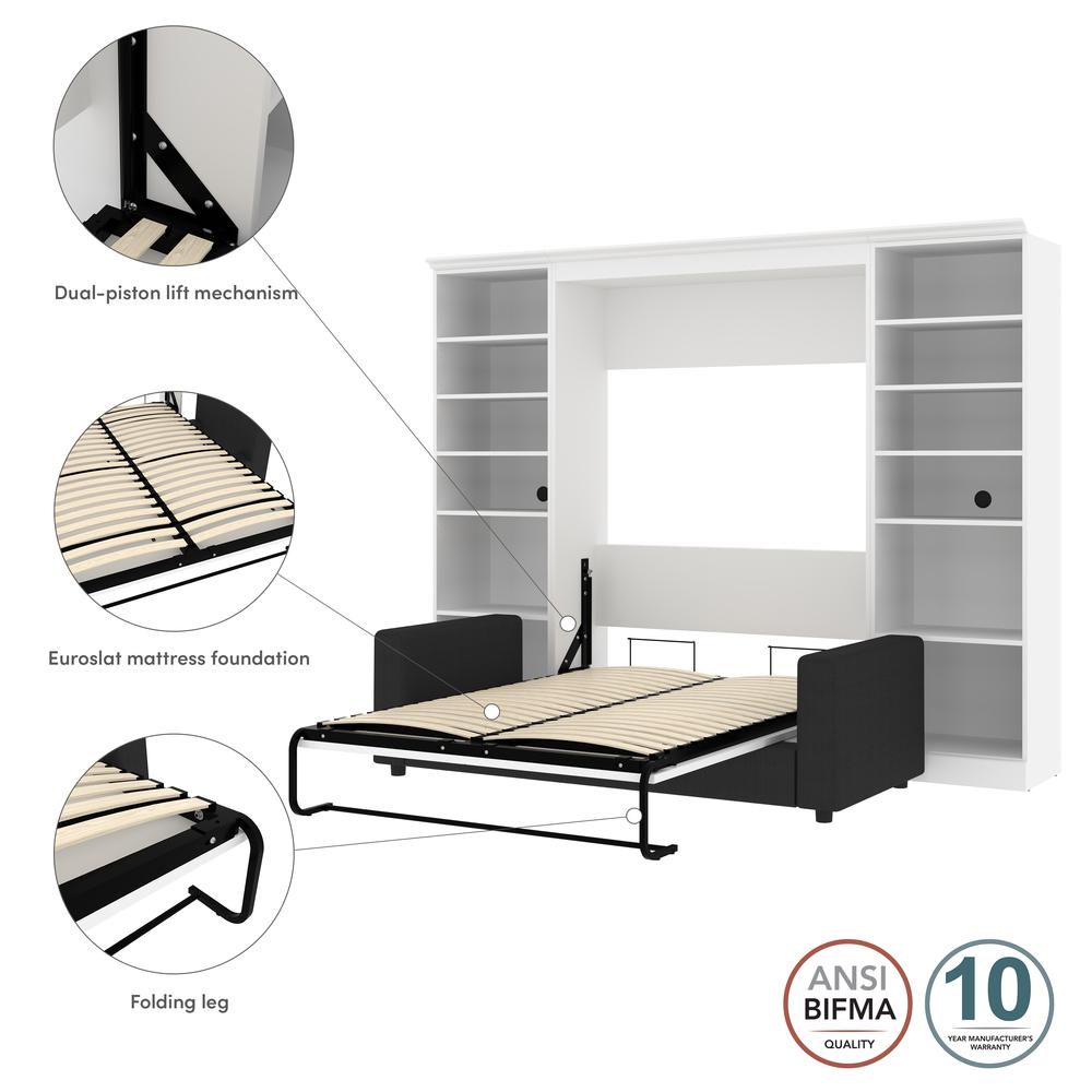 Versatile Full Murphy Bed with Sofa and Closet Organizers (109W) in White. Picture 13