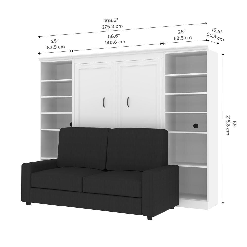 Versatile Full Murphy Bed with Sofa and Closet Organizers (109W) in White. Picture 14