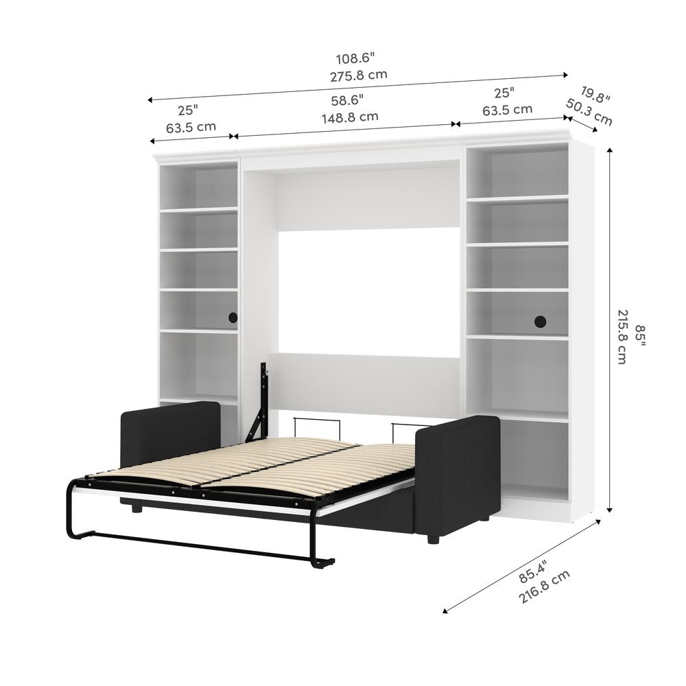Versatile Full Murphy Bed with Sofa and Closet Organizers (109W) in White. Picture 15