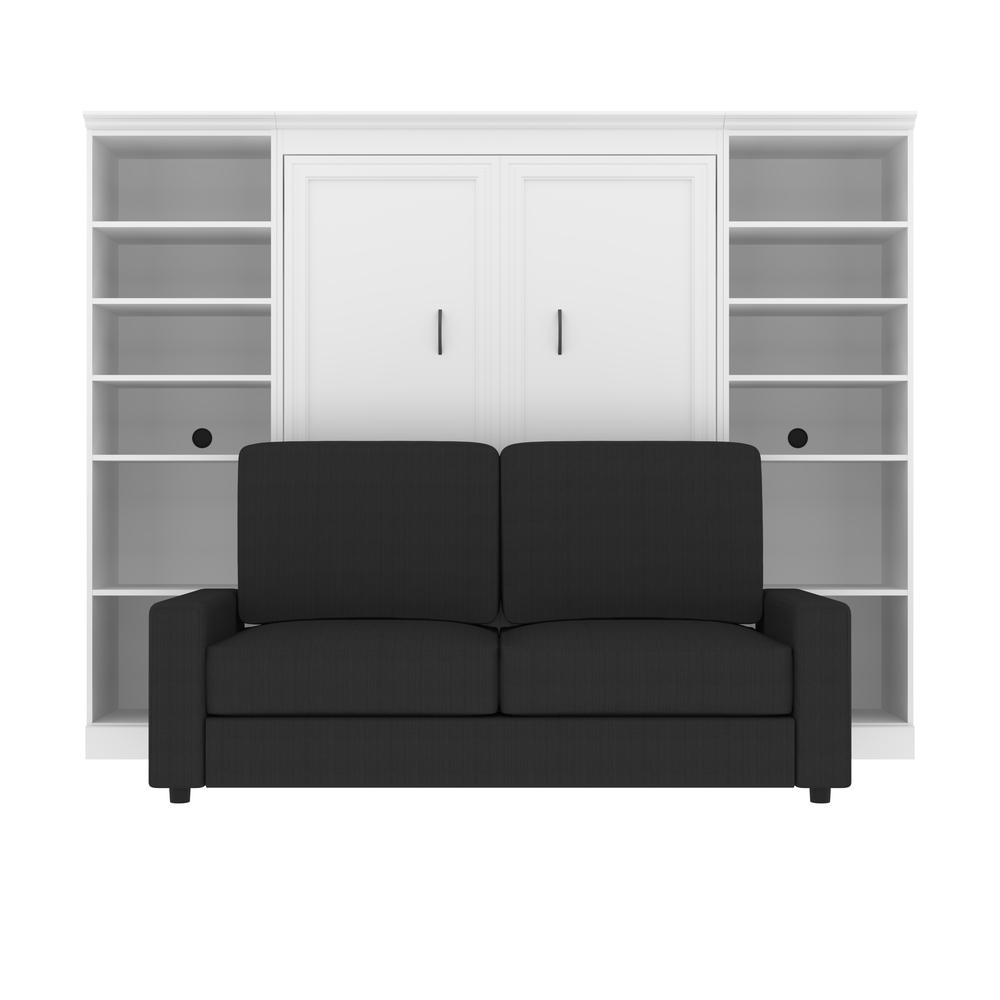 Versatile Full Murphy Bed with Sofa and Closet Organizers (109W) in White. Picture 1