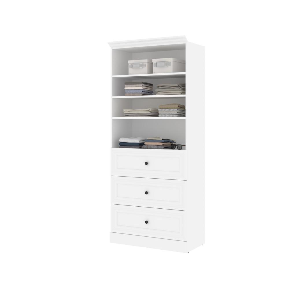Versatile 36W Closet Organizer with Drawers in White. Picture 3