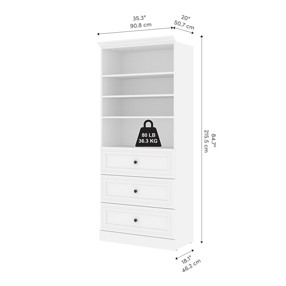 Versatile 36W Closet Organizer with Drawers in White. Picture 10