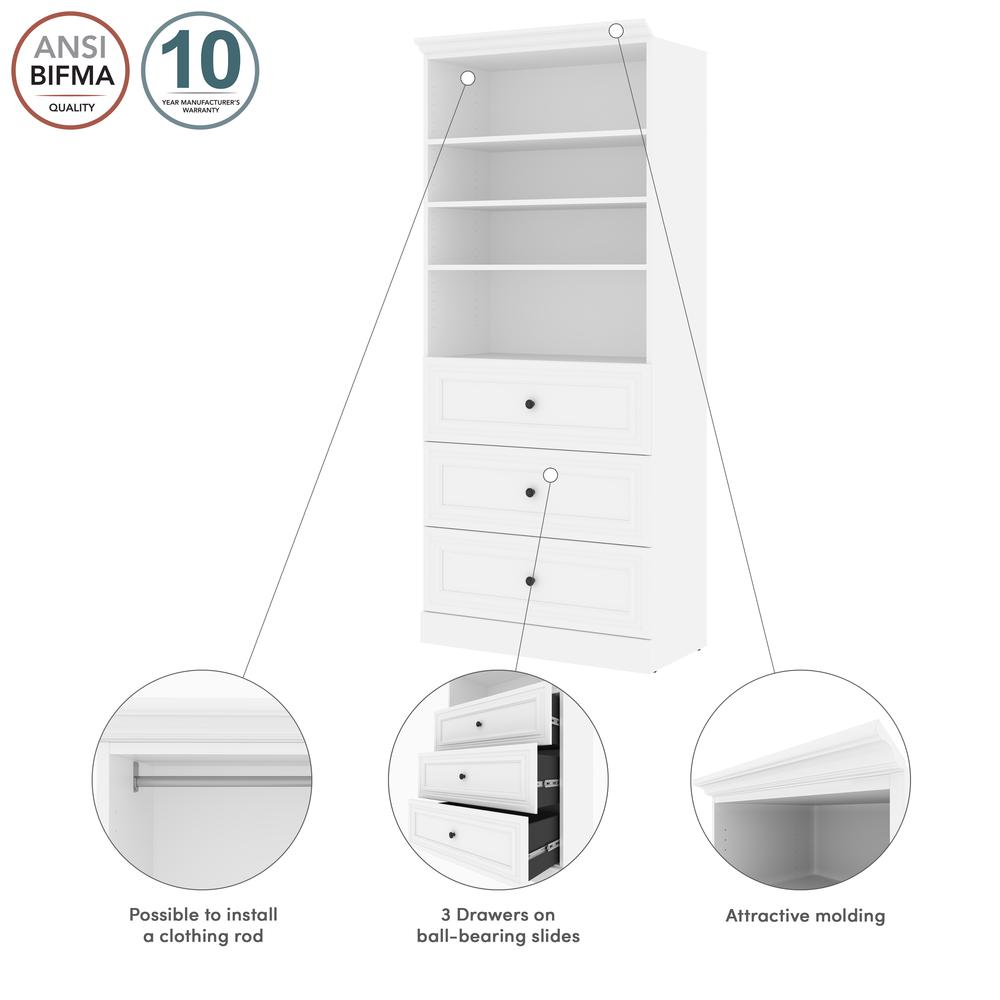 Versatile 36W Closet Organizer with Drawers in White. Picture 12