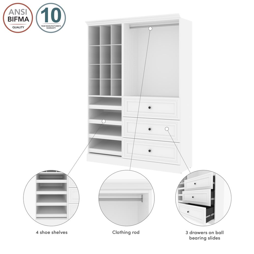 Versatile 61W Closet Organizer System with Drawers in White. Picture 8