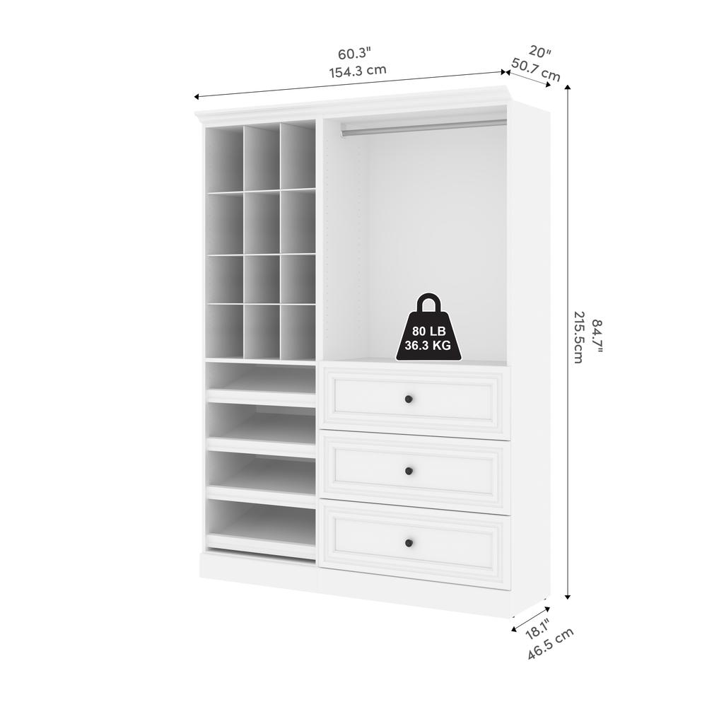 Versatile 61W Closet Organizer System with Drawers in White. Picture 10