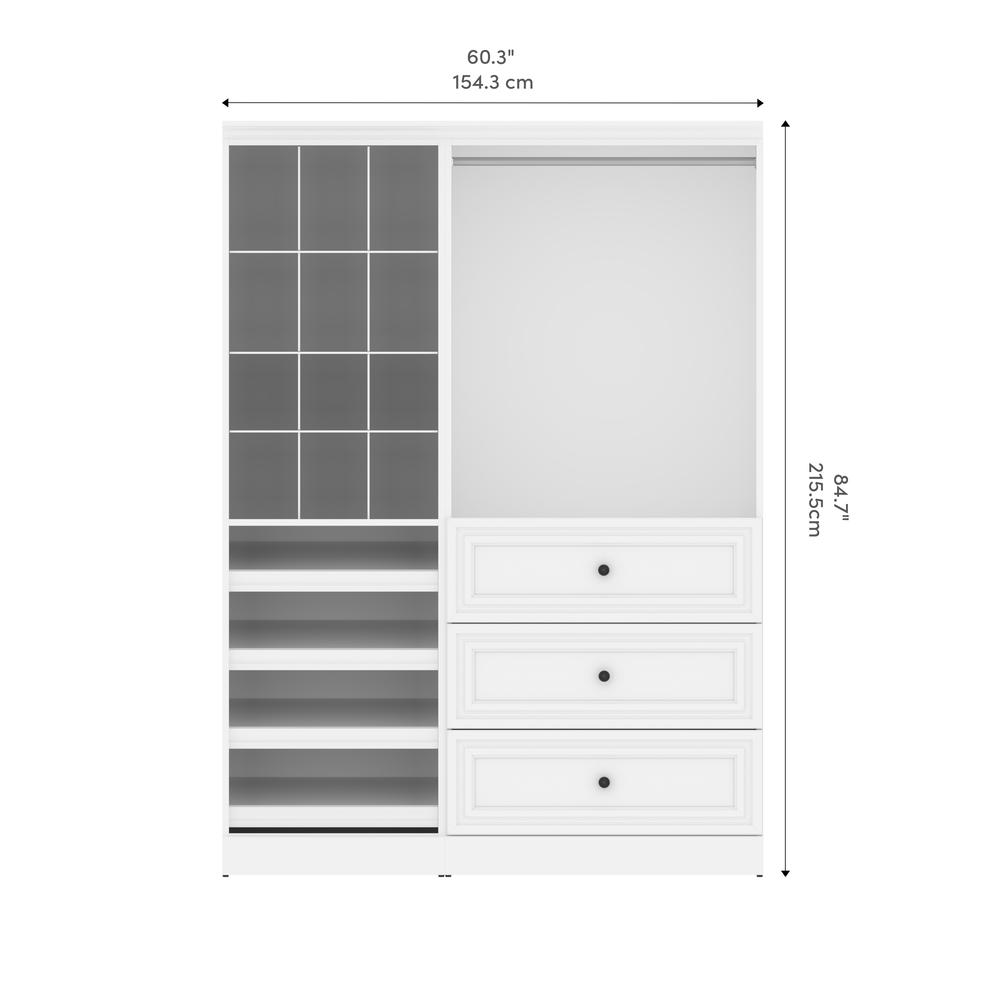 Versatile 61W Closet Organizer System with Drawers in White. Picture 11