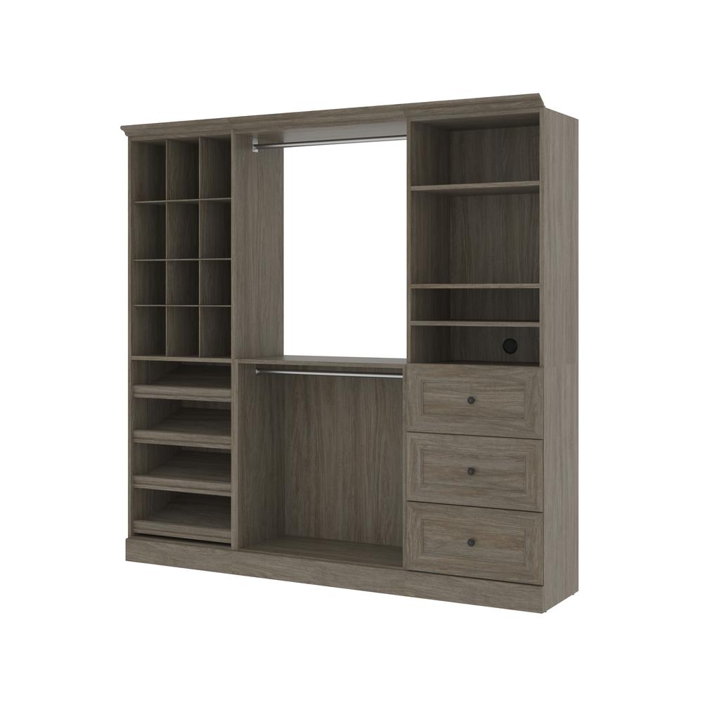 Versatile 86W Closet Organization System with Drawers in Walnut Gray. Picture 2