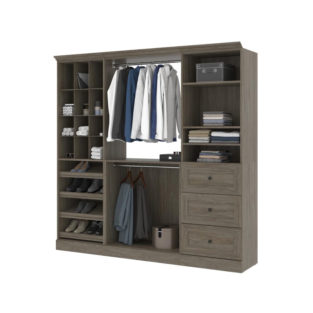 Versatile 86W Closet Organization System with Drawers in Walnut Gray. Picture 3