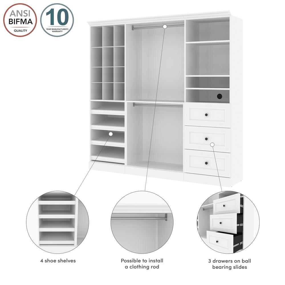 Versatile 86W Closet Organization System with Drawers in White. Picture 6