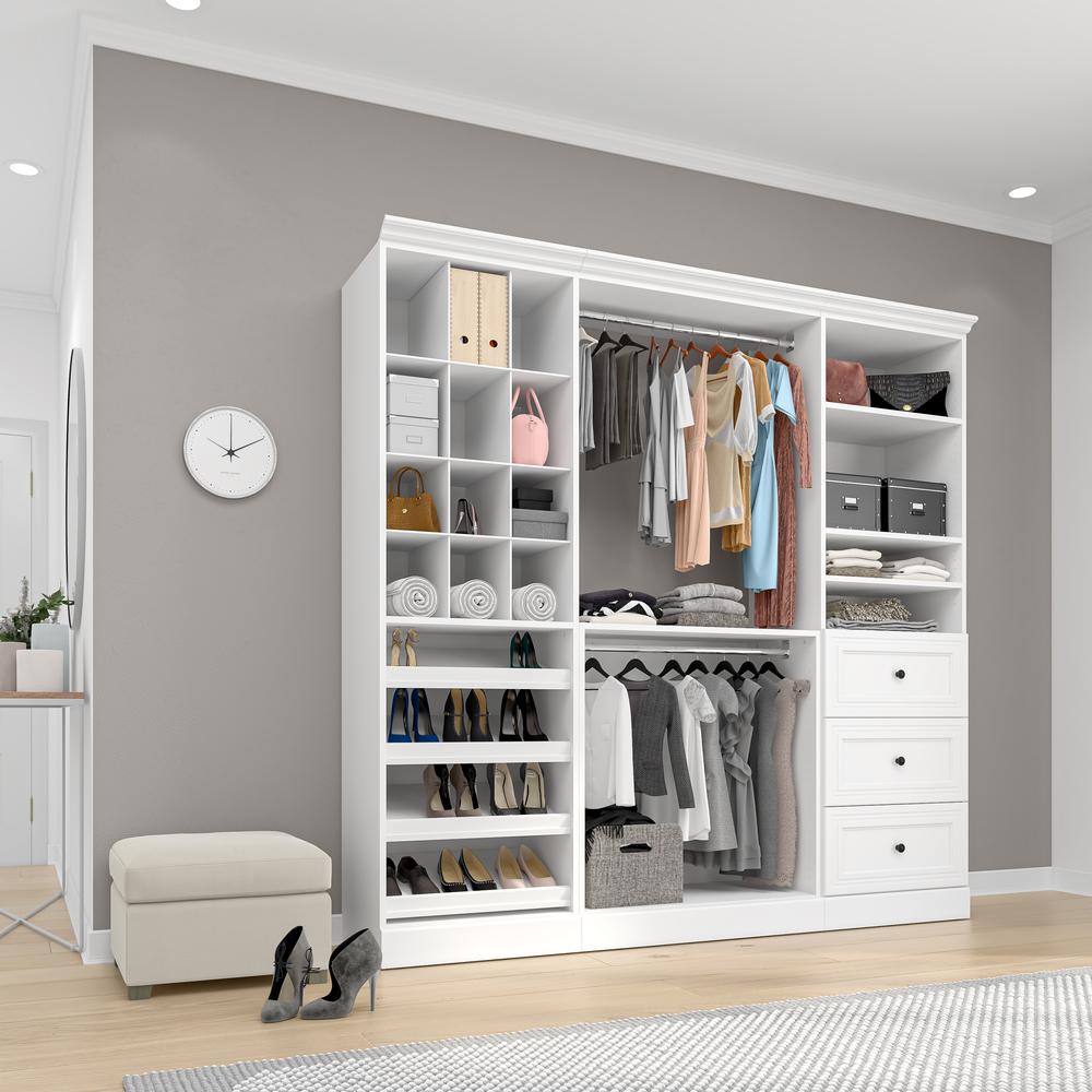 Versatile 86W Closet Organization System with Drawers in White. Picture 13