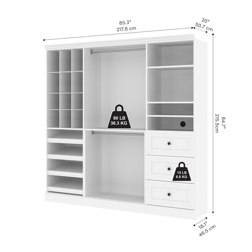 Versatile 86W Closet Organization System with Drawers in White. Picture 10