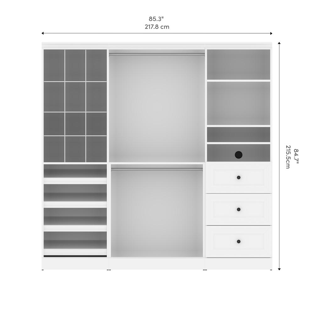 Versatile 86W Closet Organization System with Drawers in White. Picture 9