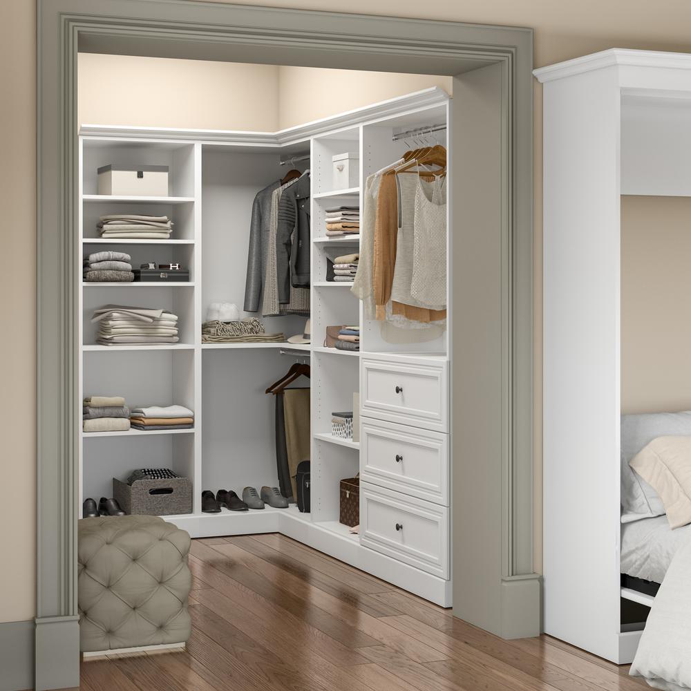 Versatile 97W Walk-In Closet Organizer in White. Picture 14