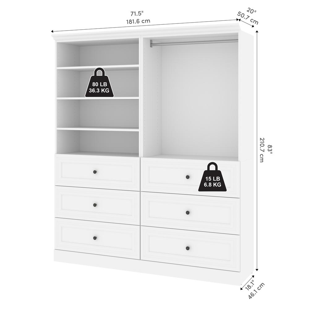 Versatile 72W Closet Organizer with Drawers in White. Picture 10