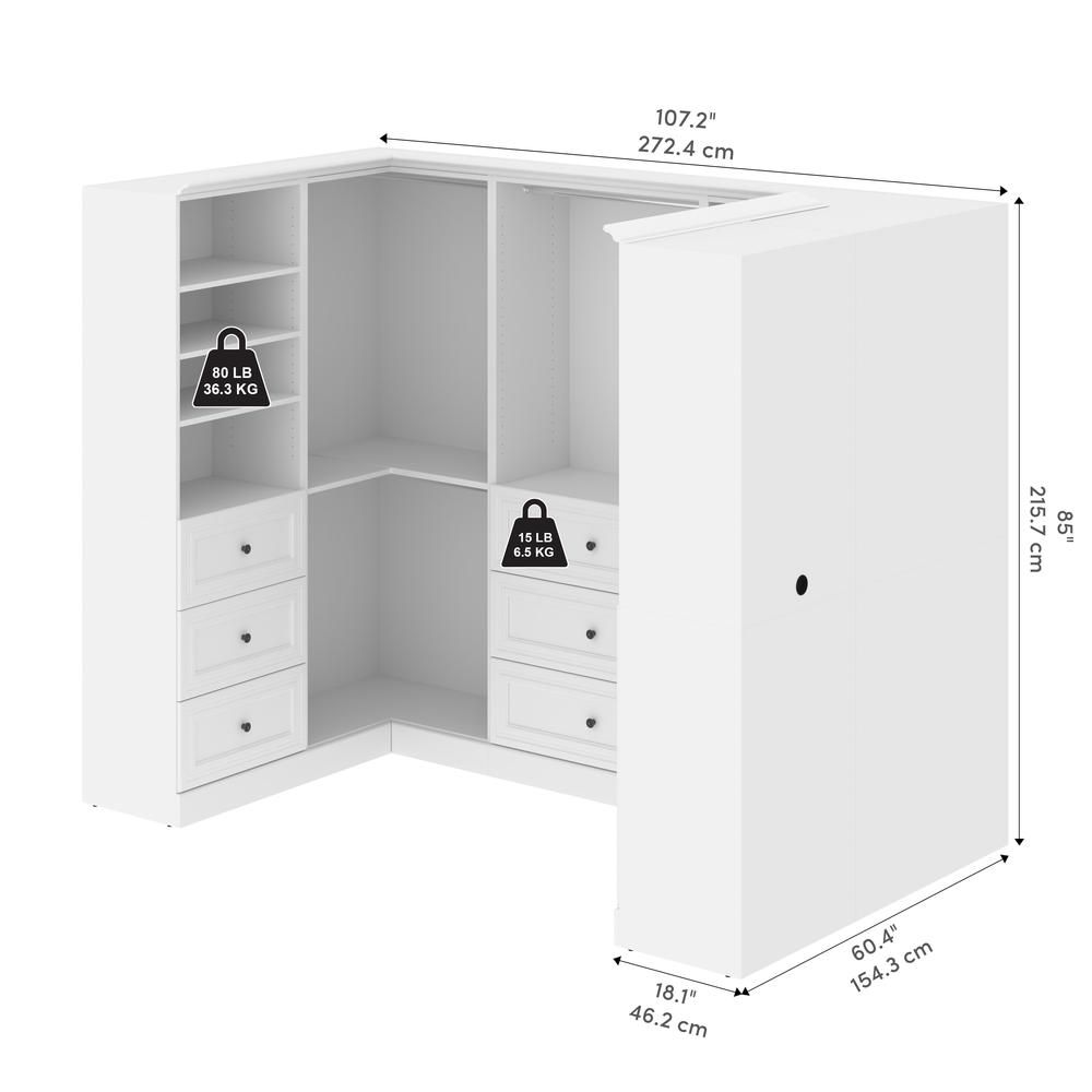 Versatile 108W U-Shaped Walk-In Closet Organizer in White. Picture 10